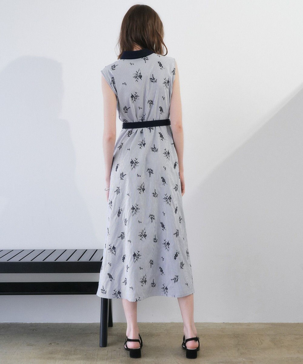 YECCA VECCA ストライプ柄フラワー刺繍ワンピース 