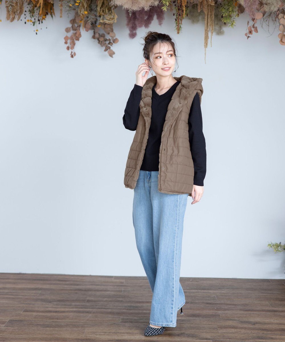 Tiaclasse 【2WAY】着回し自由のリバーシブルキルトフェイクファーベスト 