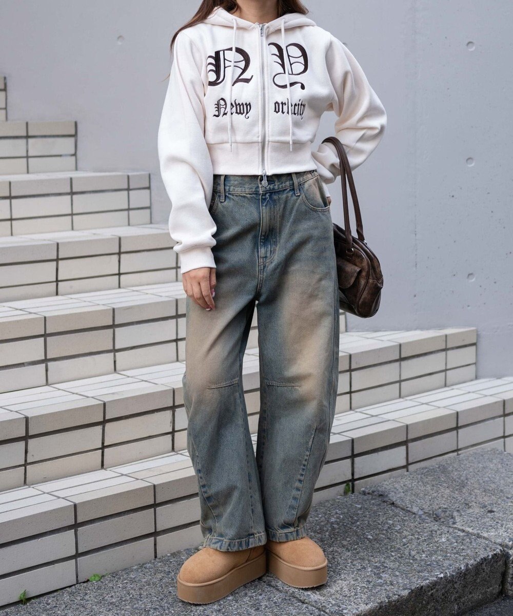 WEGO グラフィック裏起毛ショートZIPパーカー 