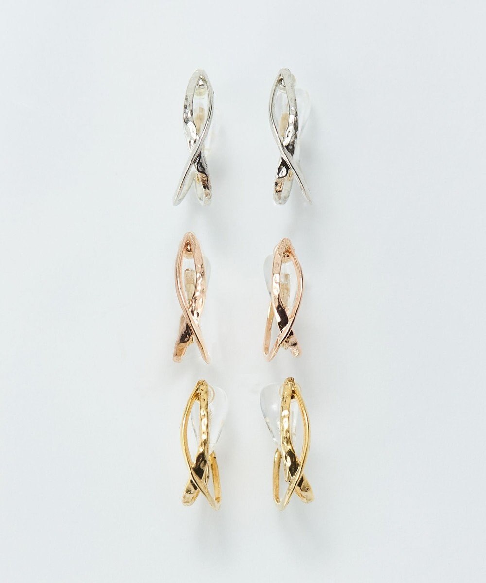 Phoebe 〈シリーズ累計販売10000点突破！〉〈痛くないシリーズ/金属アレルギー対応〉クロスフープクリスタルループフィットイヤリング　シルバー 