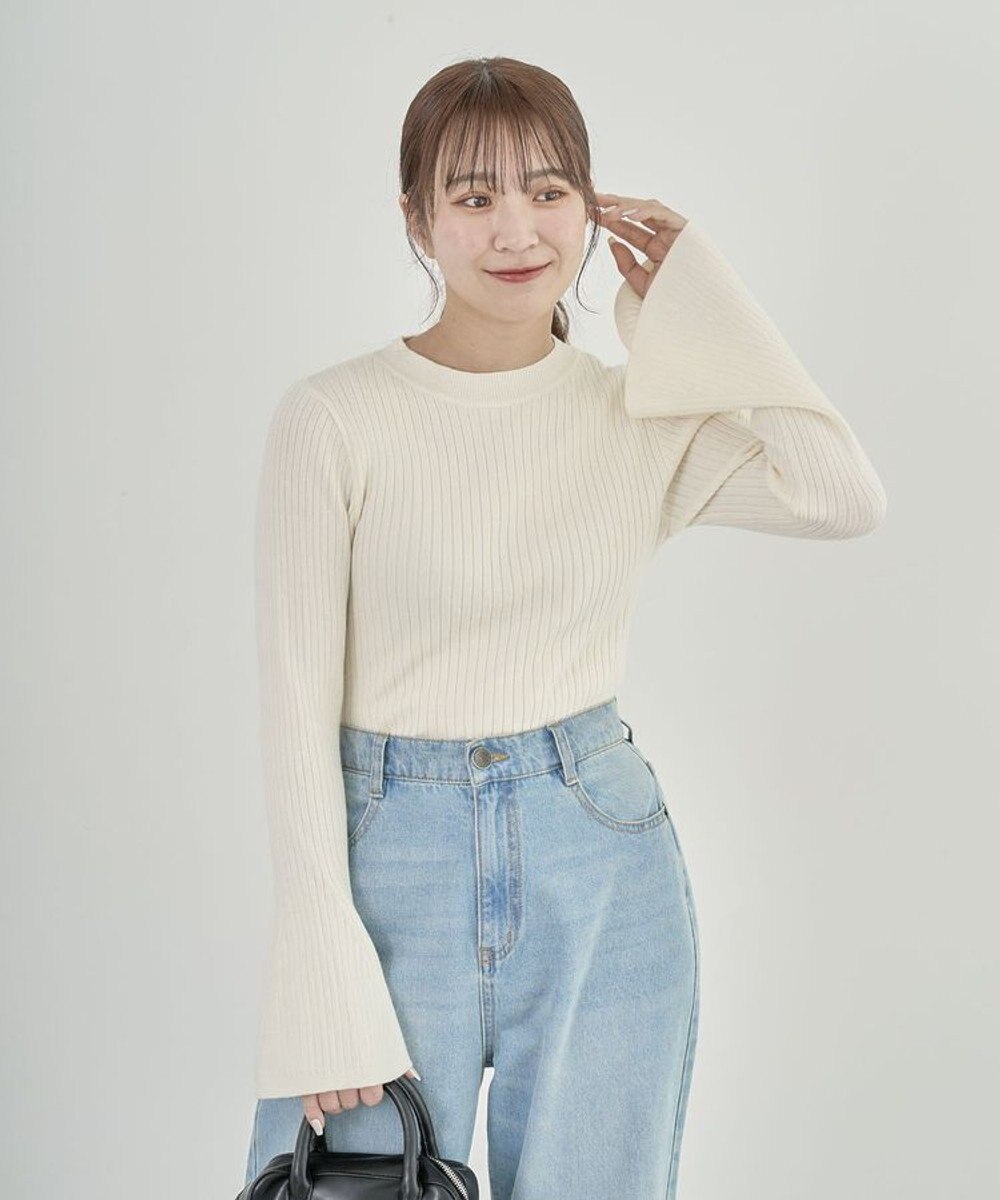 Green Parks ・ｓｗｉｎｇ　ｂｙ　ベルスリーブクルーリブニット 