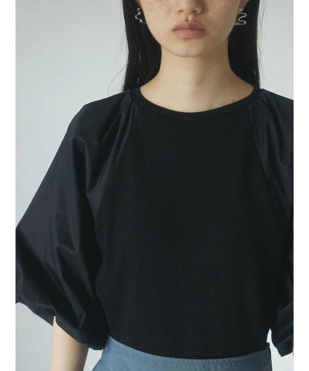 Green Parks armonia．袖布帛ニットプルオーバー 