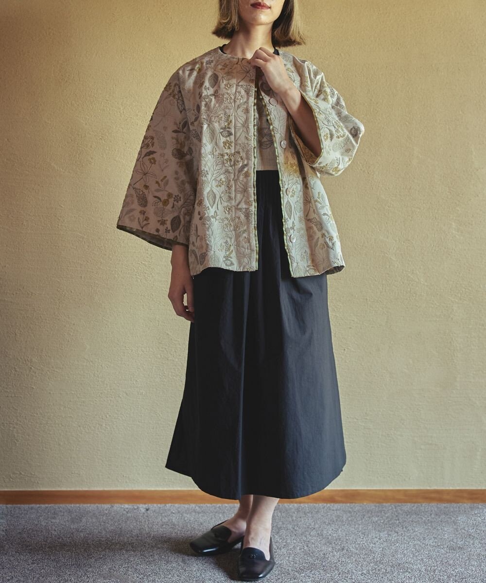 muuc ジャスミン刺繍フレンチスリーブワンピース〈日本製・綿100%天然素材・遠州織物〉〈繊細な花刺繍〉〈上品なロング丈〉〈ゆったりフリーサイズ〉〈大人の夏ワンピ〉 
