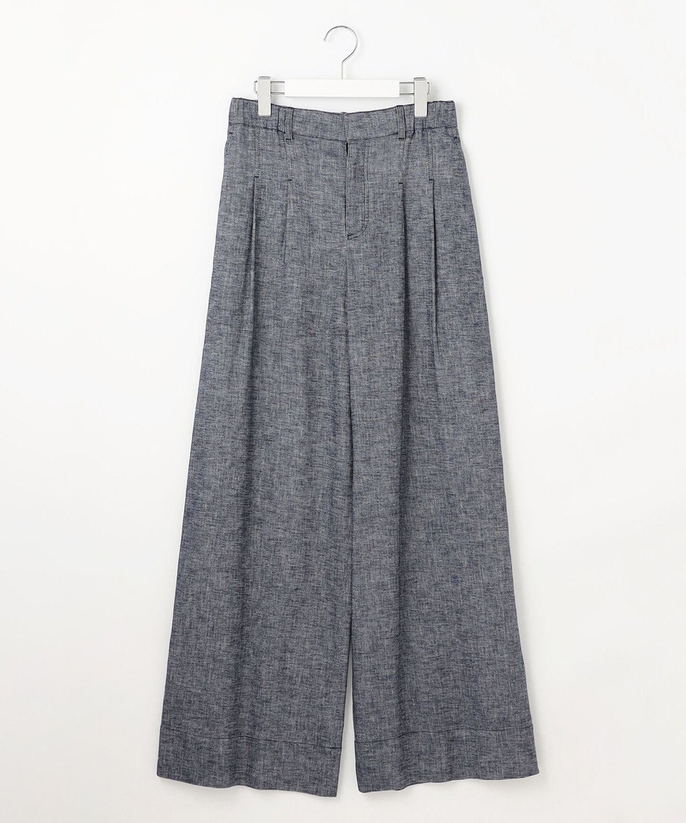 自由区 【洗える】コットンリネンシャンブレーワイドストレート パンツ 