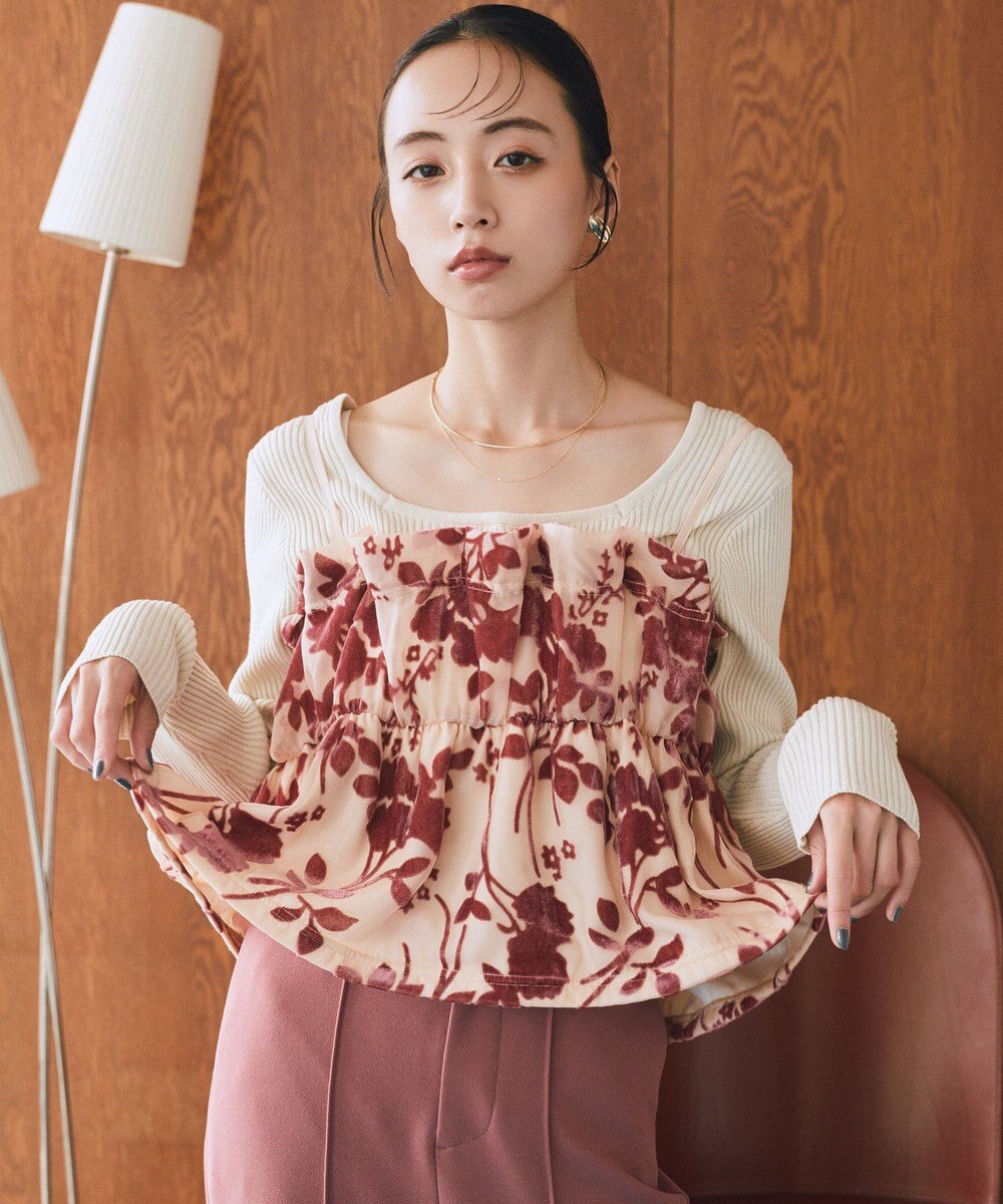 earth music&ecology ベロアフラワービスチェ 