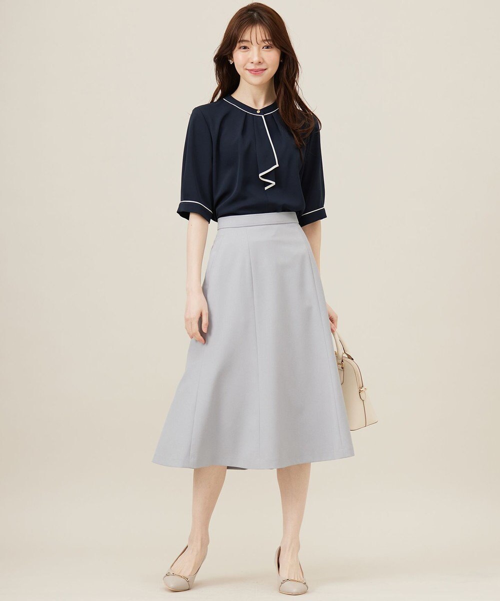 ANY SIS L 【洗える】バイカラーラッフルボウ ブラウス 