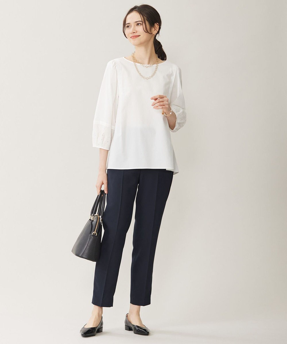 自由区 【洗える】テンセルコットンエンブロイダリープルオーバー ブラウス 