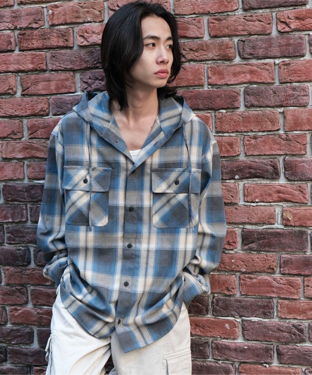 WEGO オンブレチェックフードシャツ（LS） 