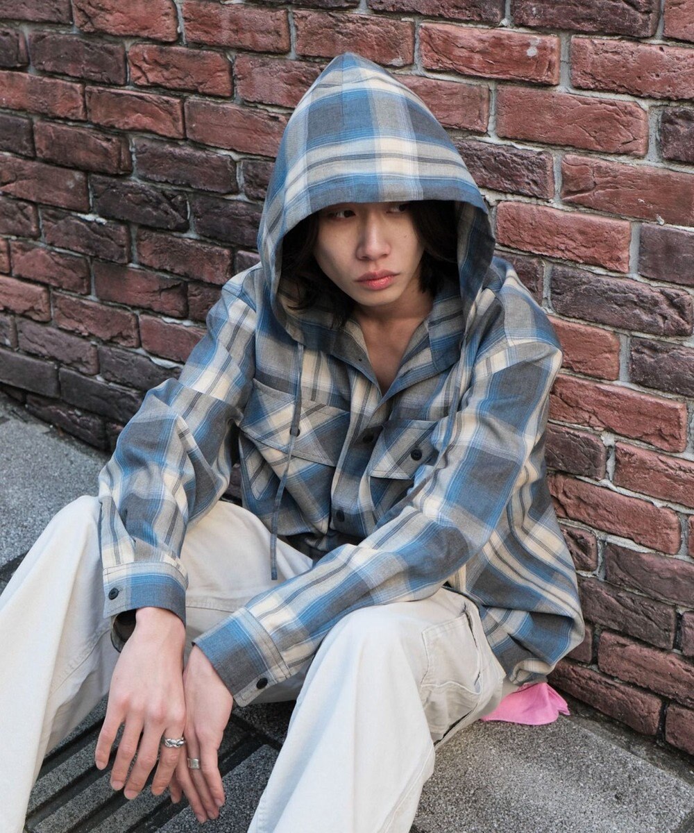 WEGO オンブレチェックフードシャツ（LS） 