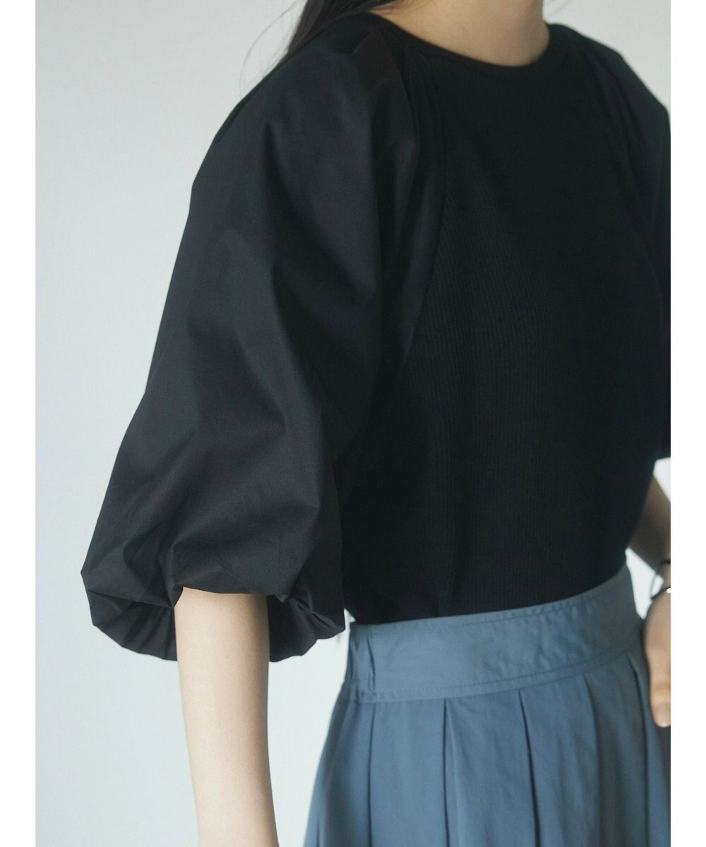 Green Parks armonia．袖布帛ニットプルオーバー 