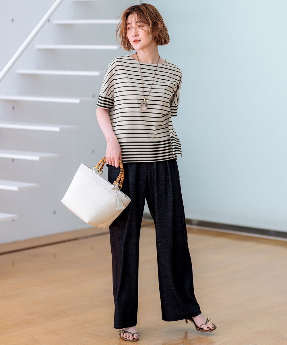 23区 S 【洗える】ランダムボーダー ドルマン カットソー 