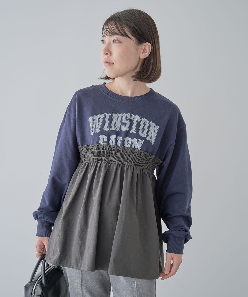 Green Parks ミニ裏毛異素材ドッキングロゴプルオーバー 