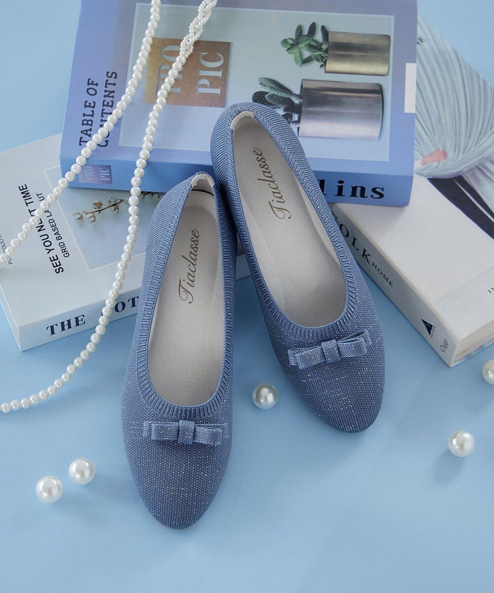 Tiaclasse 【安田美沙子さん着用/小倉優子さん着用・洗える/撥水】プチリボンニットフラットパンプス 