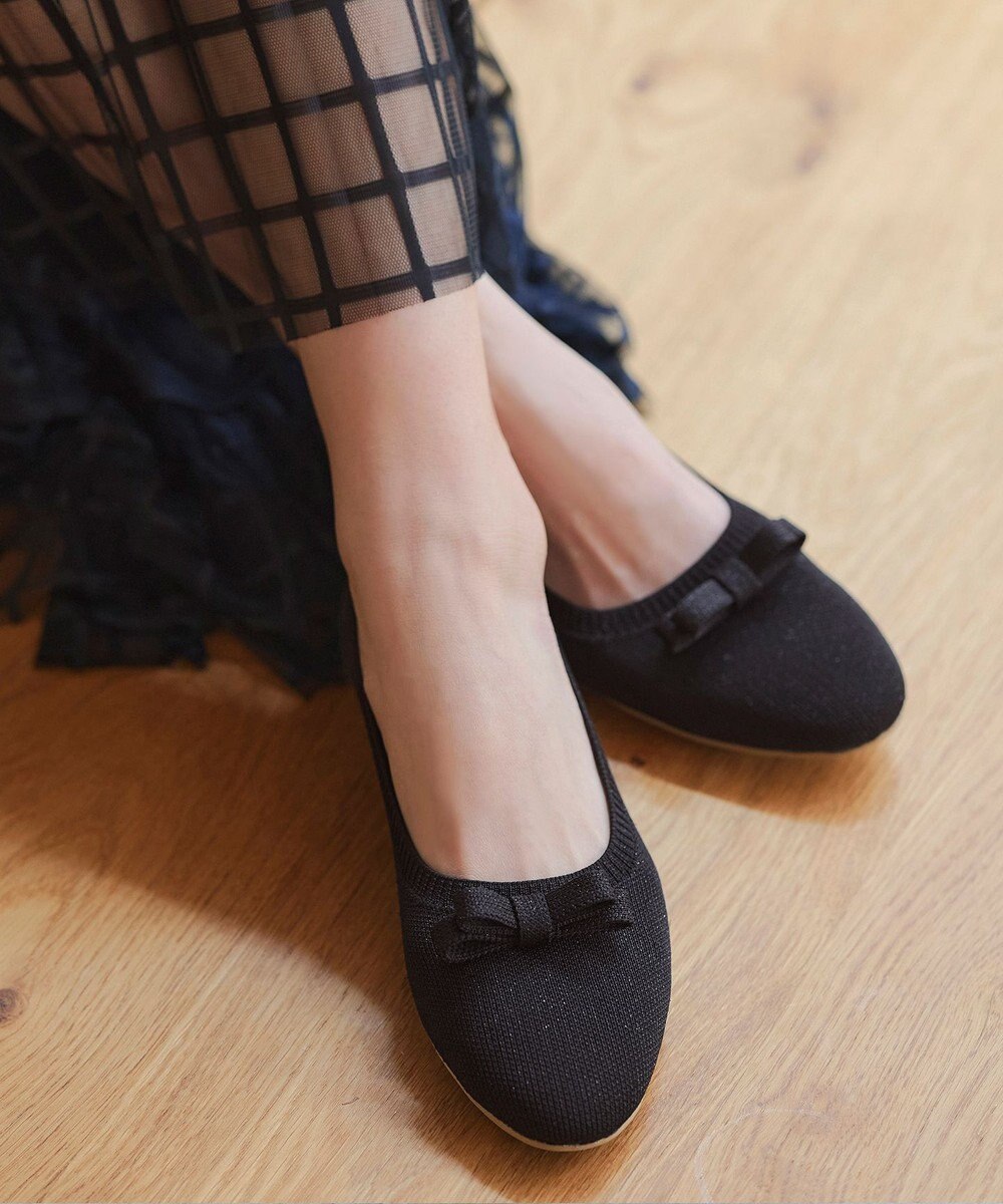 Tiaclasse 【安田美沙子さん着用/小倉優子さん着用・洗える/撥水】プチリボンニットフラットパンプス 