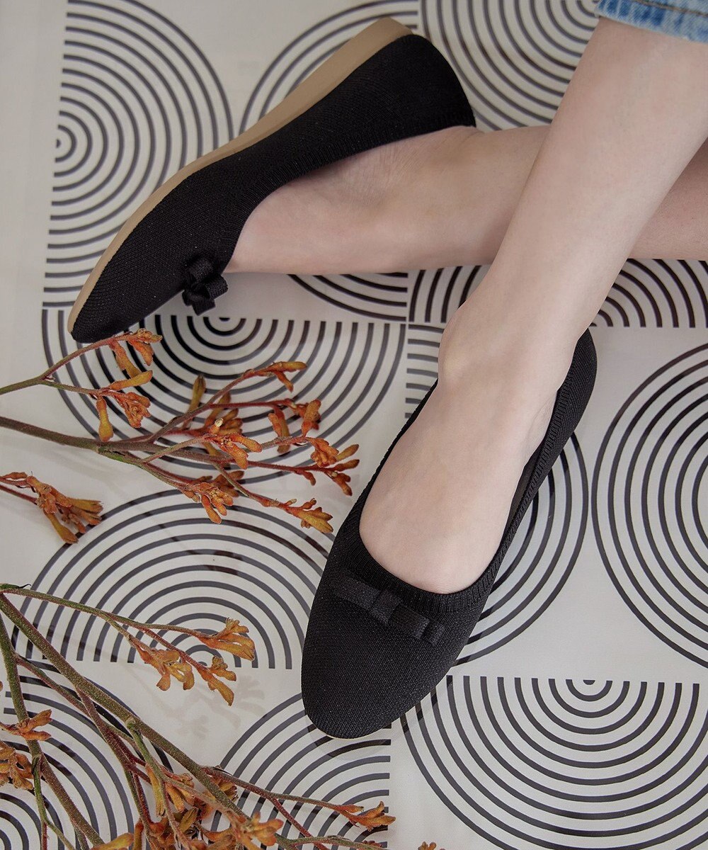 Tiaclasse 【安田美沙子さん着用/小倉優子さん着用・洗える/撥水】プチリボンニットフラットパンプス 