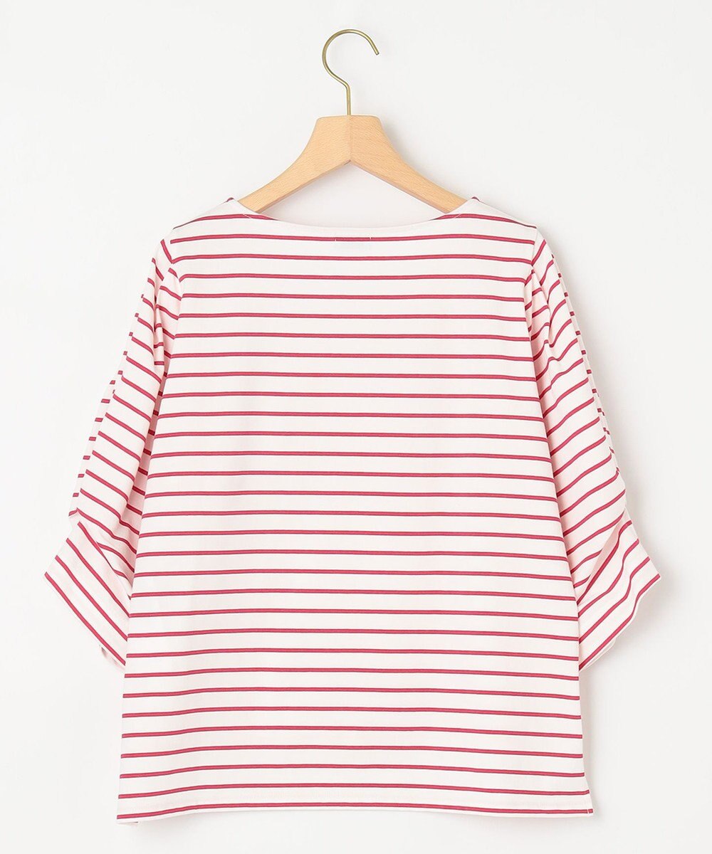 組曲 L 【洗える】プレーティング天竺タックスリーブボーダー カットソー 