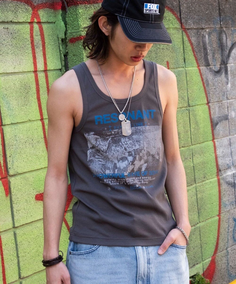 WEGO グラフィックリブタンクトップ 