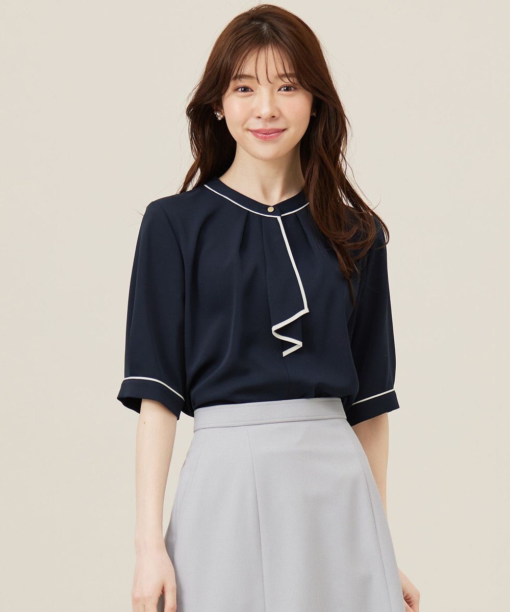 ANY SIS L 【洗える】バイカラーラッフルボウ ブラウス 