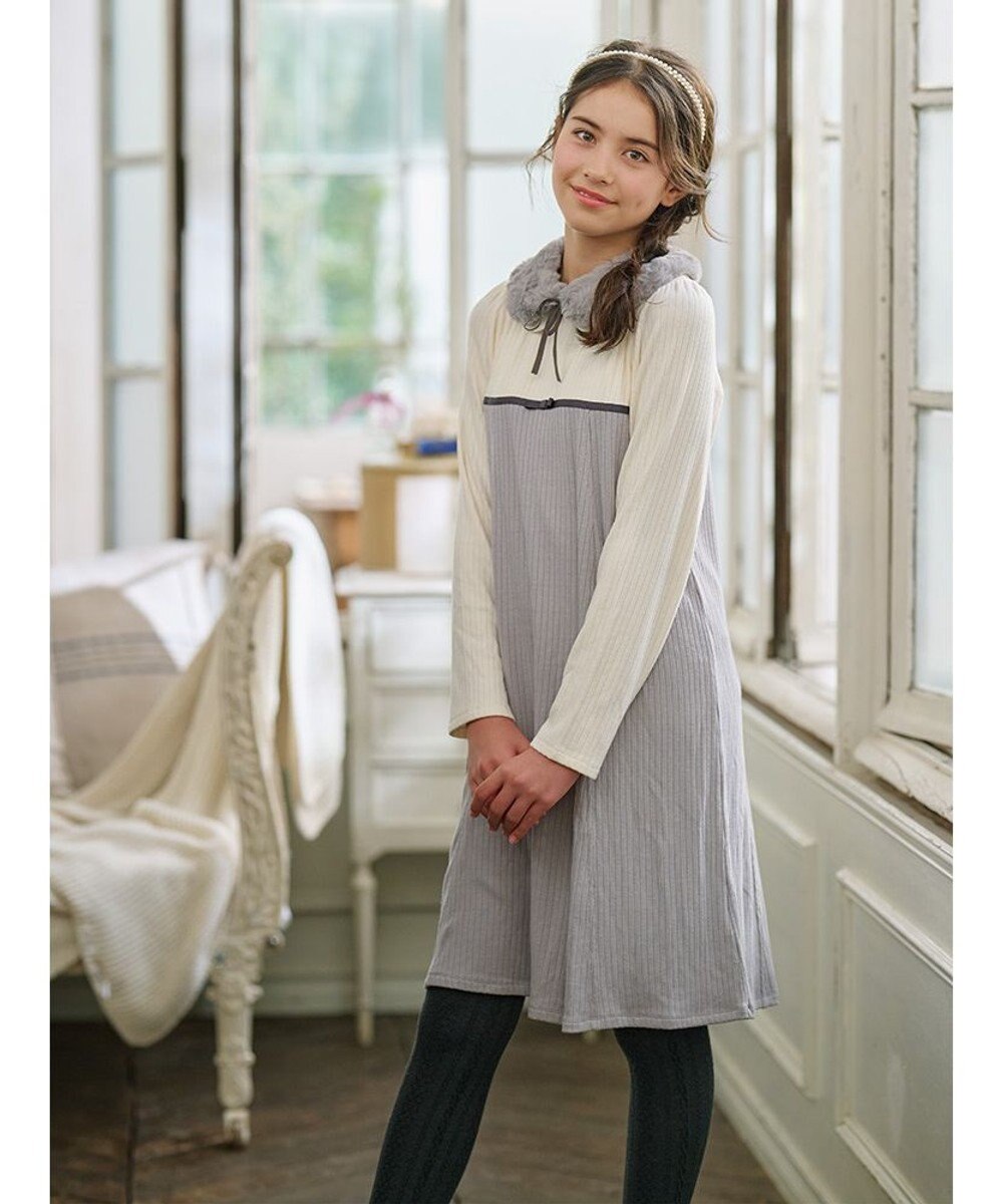 組曲 KIDS 【150-160㎝】バイカラーニットソー ワンピース 