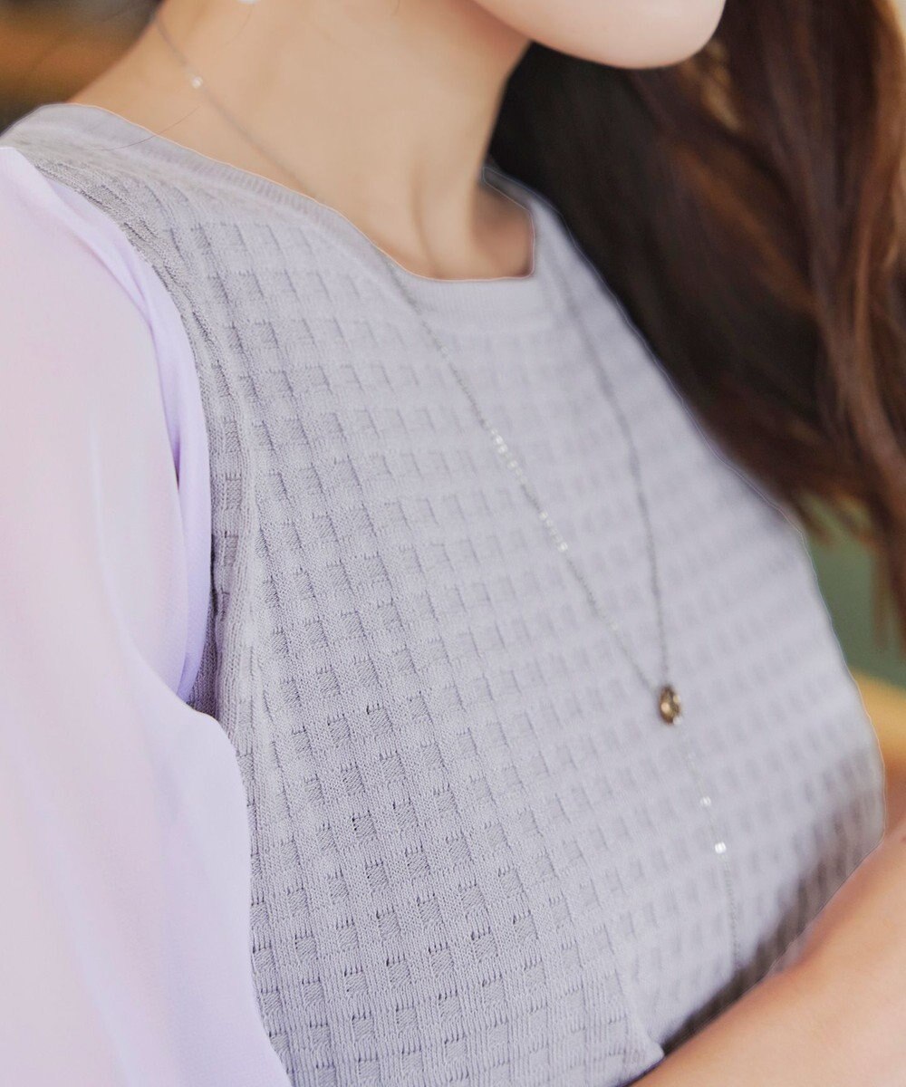 Tiaclasse L 【新色追加・洗える】シアーチェック柄ニットチュニック 