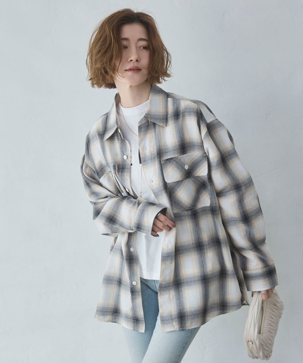 WEGO 【ユニセックス着用ITEM/SMLサイズ展開】オンブレチェックシャツ（LS） 