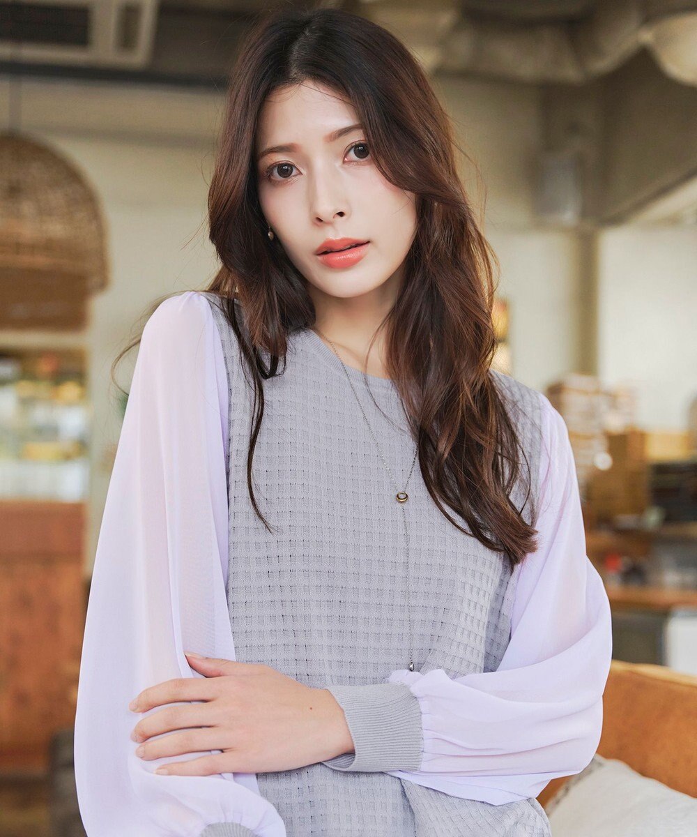 Tiaclasse L 【新色追加・洗える】シアーチェック柄ニットチュニック 