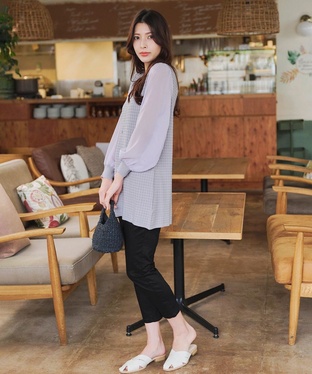 Tiaclasse L 【新色追加・洗える】シアーチェック柄ニットチュニック 