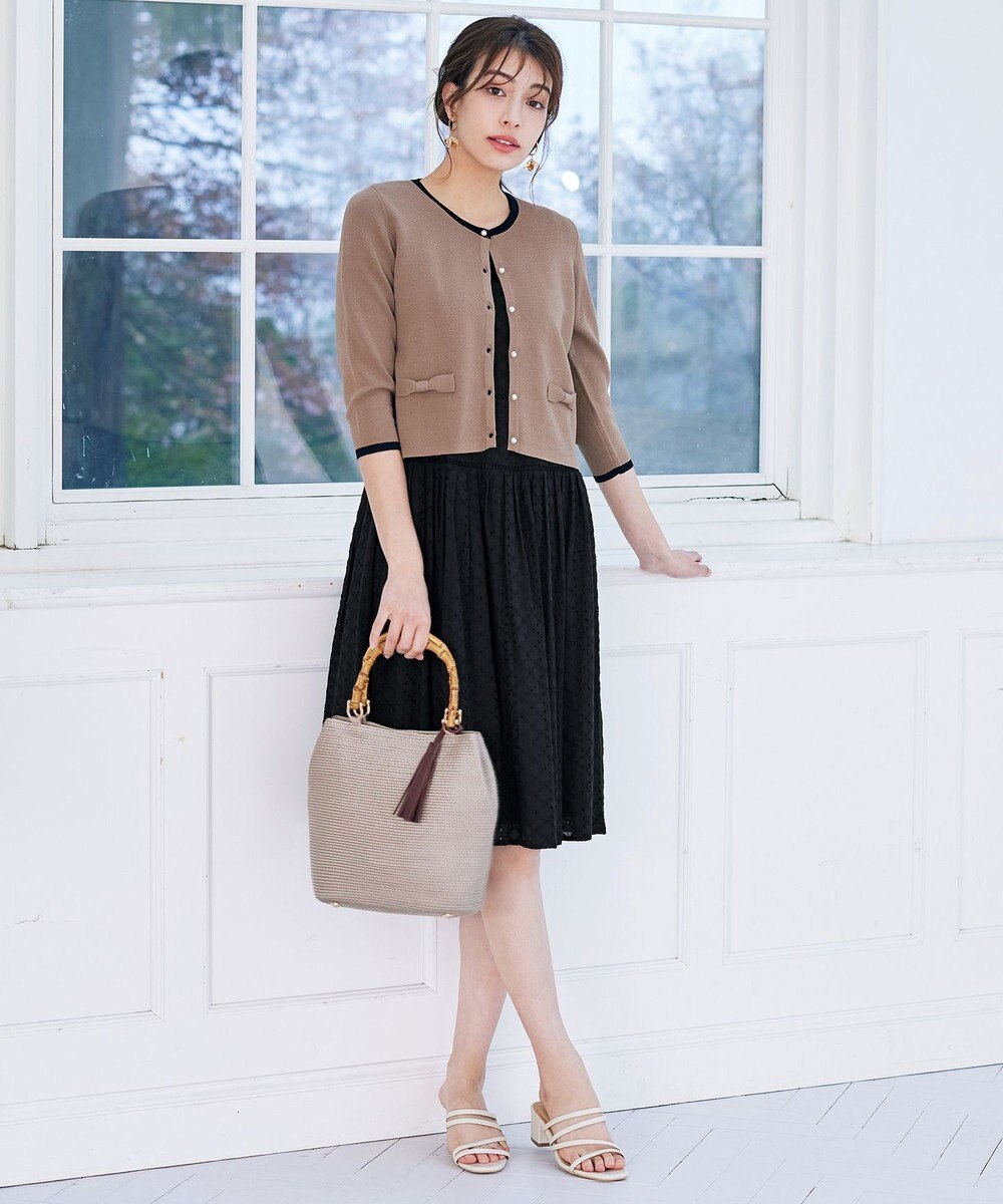 Tiaclasse 【洗える】フェイクリボンポケット付きカーディガン 