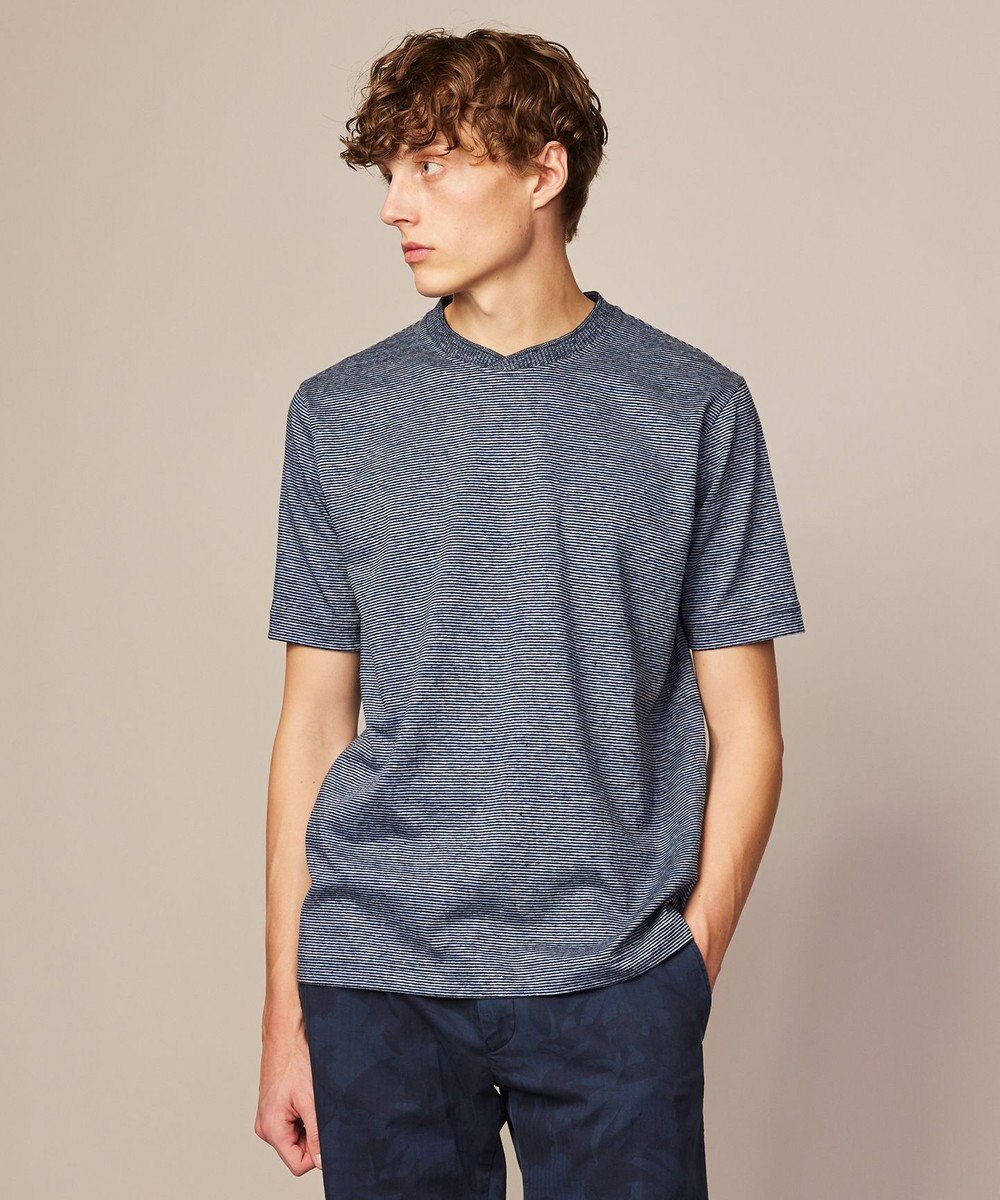 JOSEPH ABBOUD 【リネン素材/清涼感/吸水速乾】リネン天竺ボーダー Ｔシャツ 