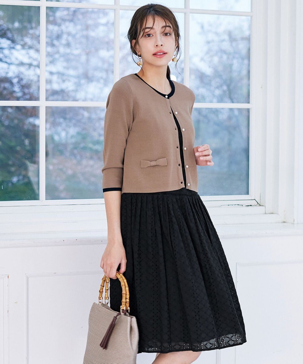 Tiaclasse 【洗える】フェイクリボンポケット付きカーディガン 