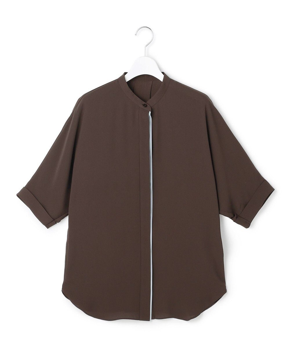 ICB L 【新色追加・WEB限定カラーあり】BackSatinAmunzen 5分袖バンドカラーブラウス 