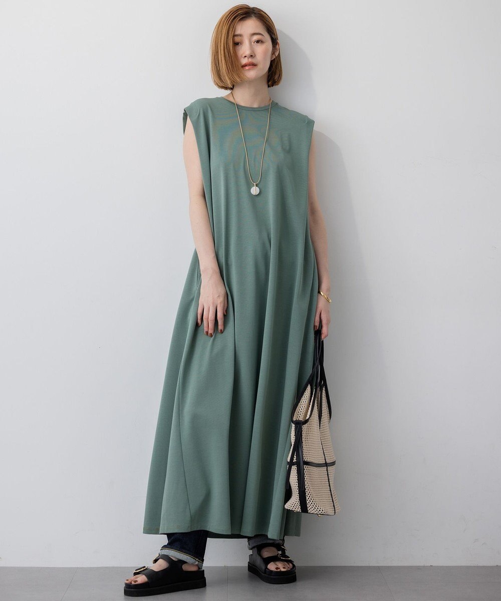 23区 L 【Oggi8月号掲載/接触冷感/洗える】ツイストコットンプレーティング スリーブレスワンピース 