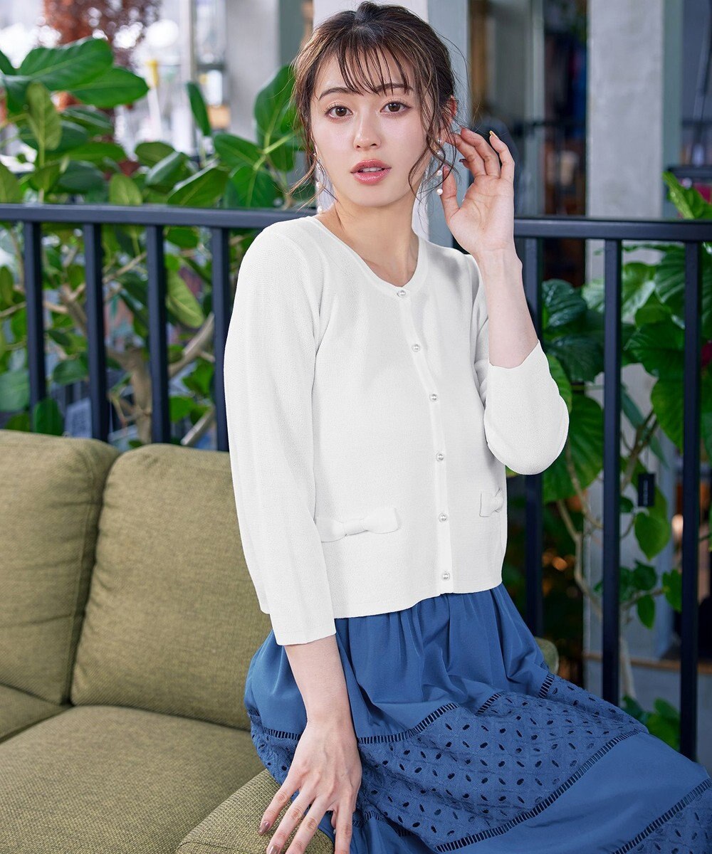 Tiaclasse 【洗える】フェイクリボンポケット付きカーディガン 