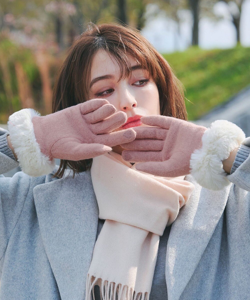 Tiaclasse 【スマホタッチ可】ファー付きスエードグローブ 