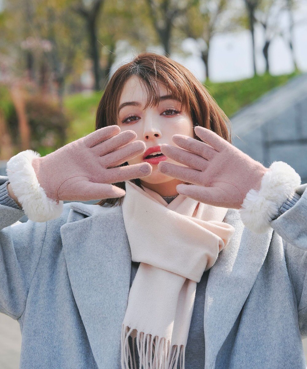 Tiaclasse 【スマホタッチ可】ファー付きスエードグローブ 