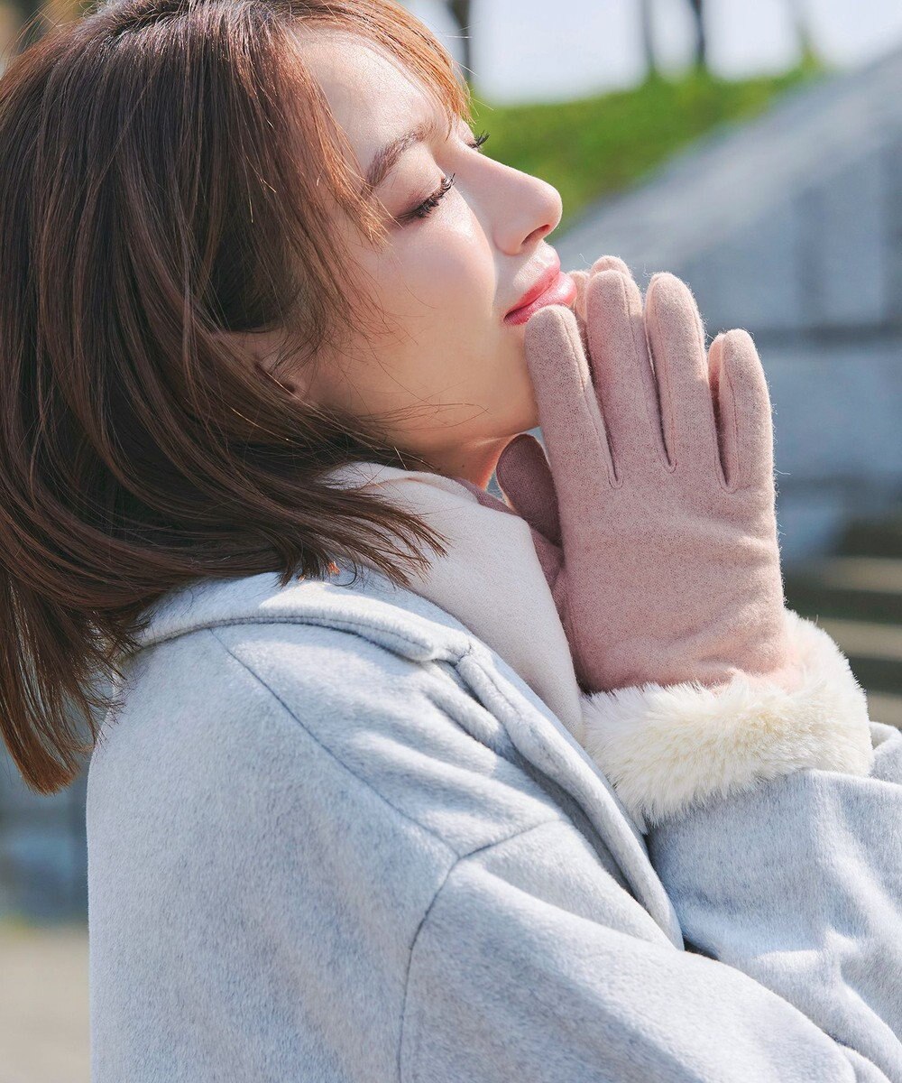 Tiaclasse 【スマホタッチ可】ファー付きスエードグローブ 