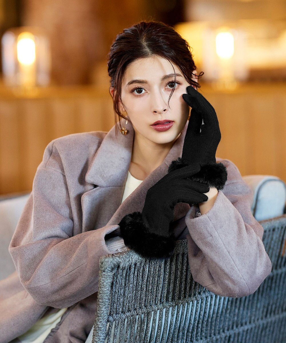 Tiaclasse 【スマホタッチ可】ファー付きスエードグローブ 