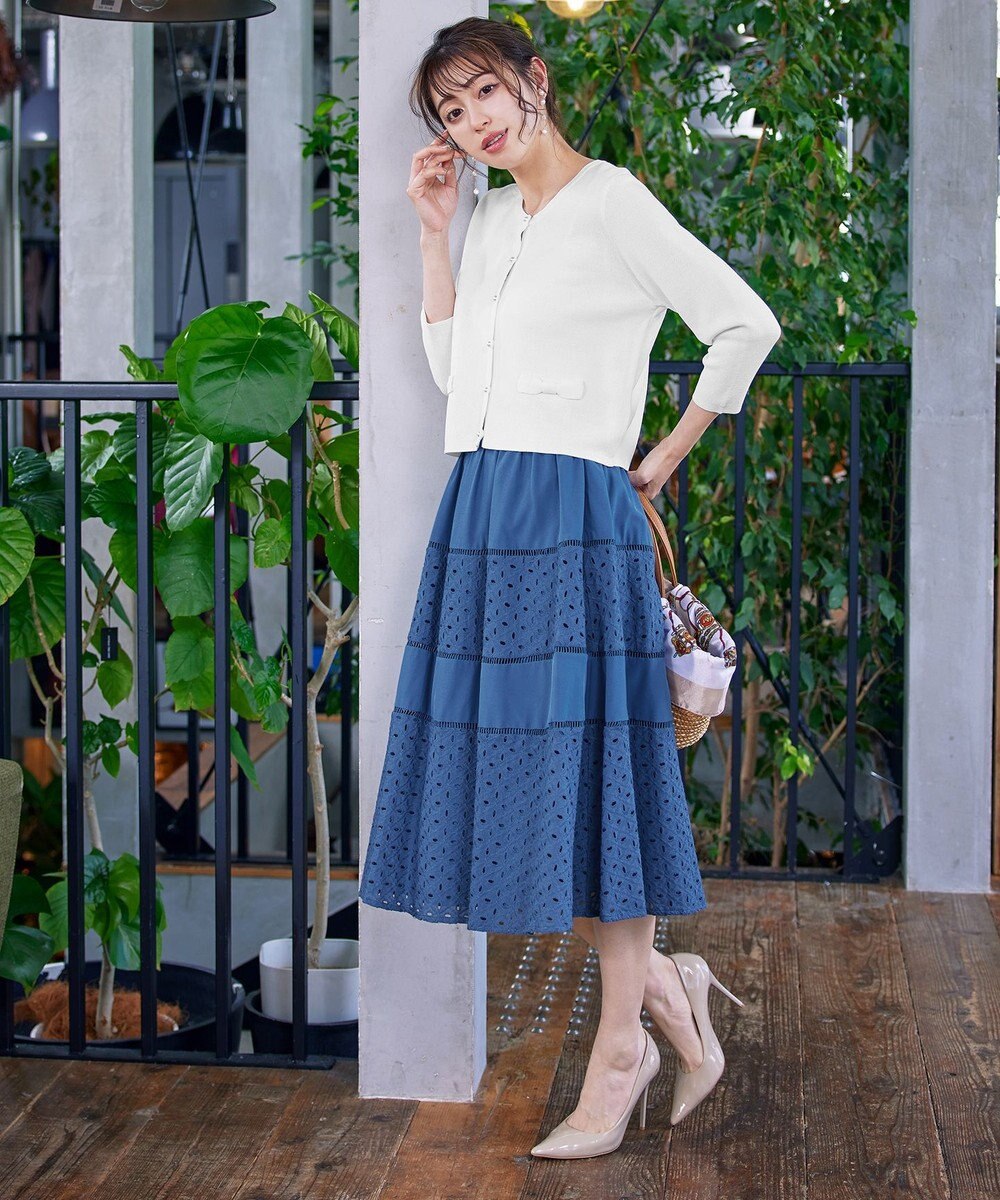 Tiaclasse 【洗える】フェイクリボンポケット付きカーディガン 