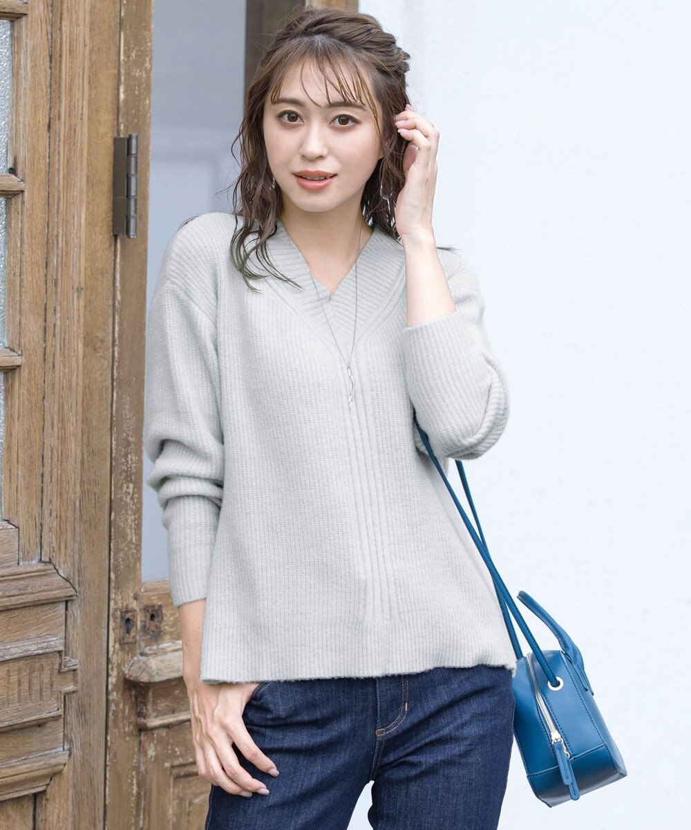 Tiaclasse L 【洗える】Vネック起毛ニットトップス 