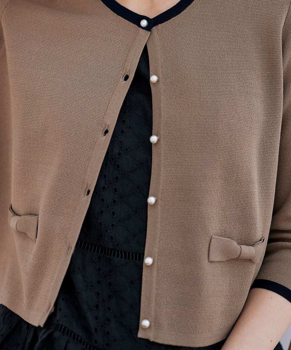 Tiaclasse 【洗える】フェイクリボンポケット付きカーディガン 