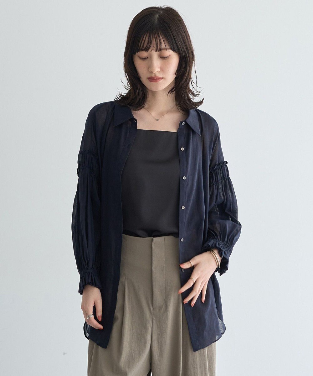 YECCA VECCA 綿麻シアーボリュームギャザーシャツ 