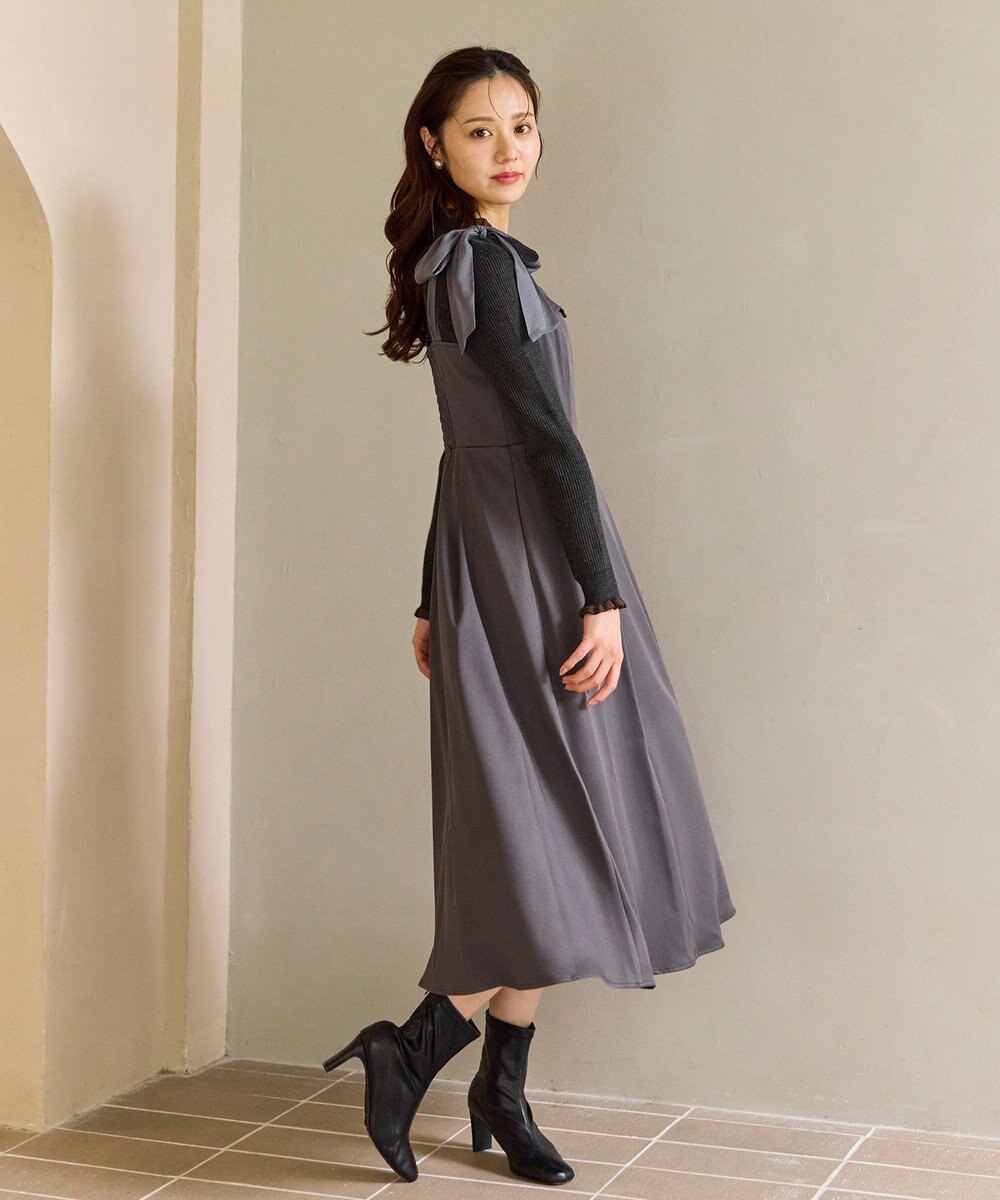 Feroux シアーリボンショルダー ジャンパースカート 