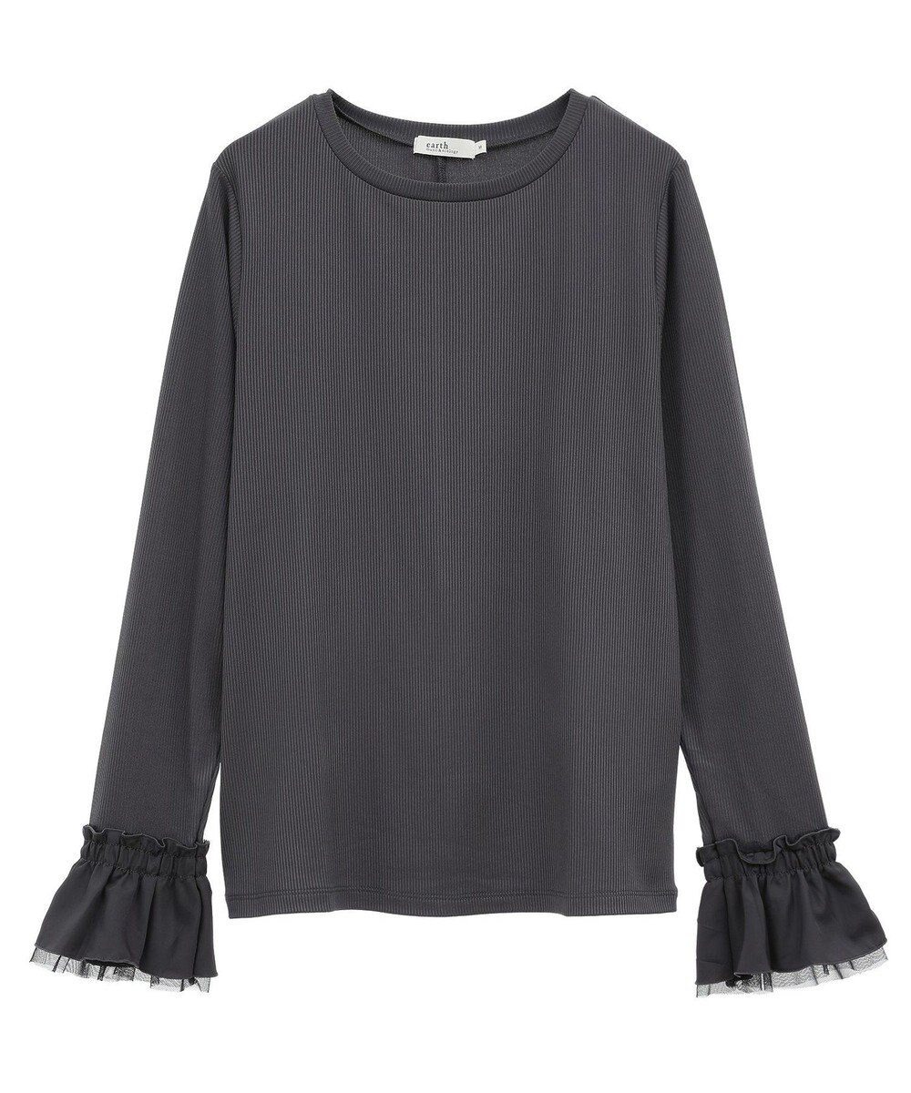 earth music&ecology フリルスリーブリブプルオーバー 