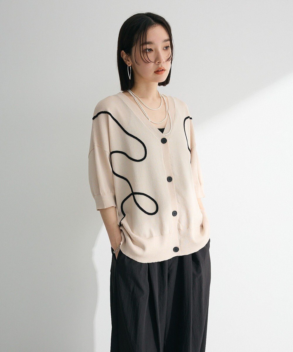 Green Parks 刺繍コードＶネックフレンチカーディガン 