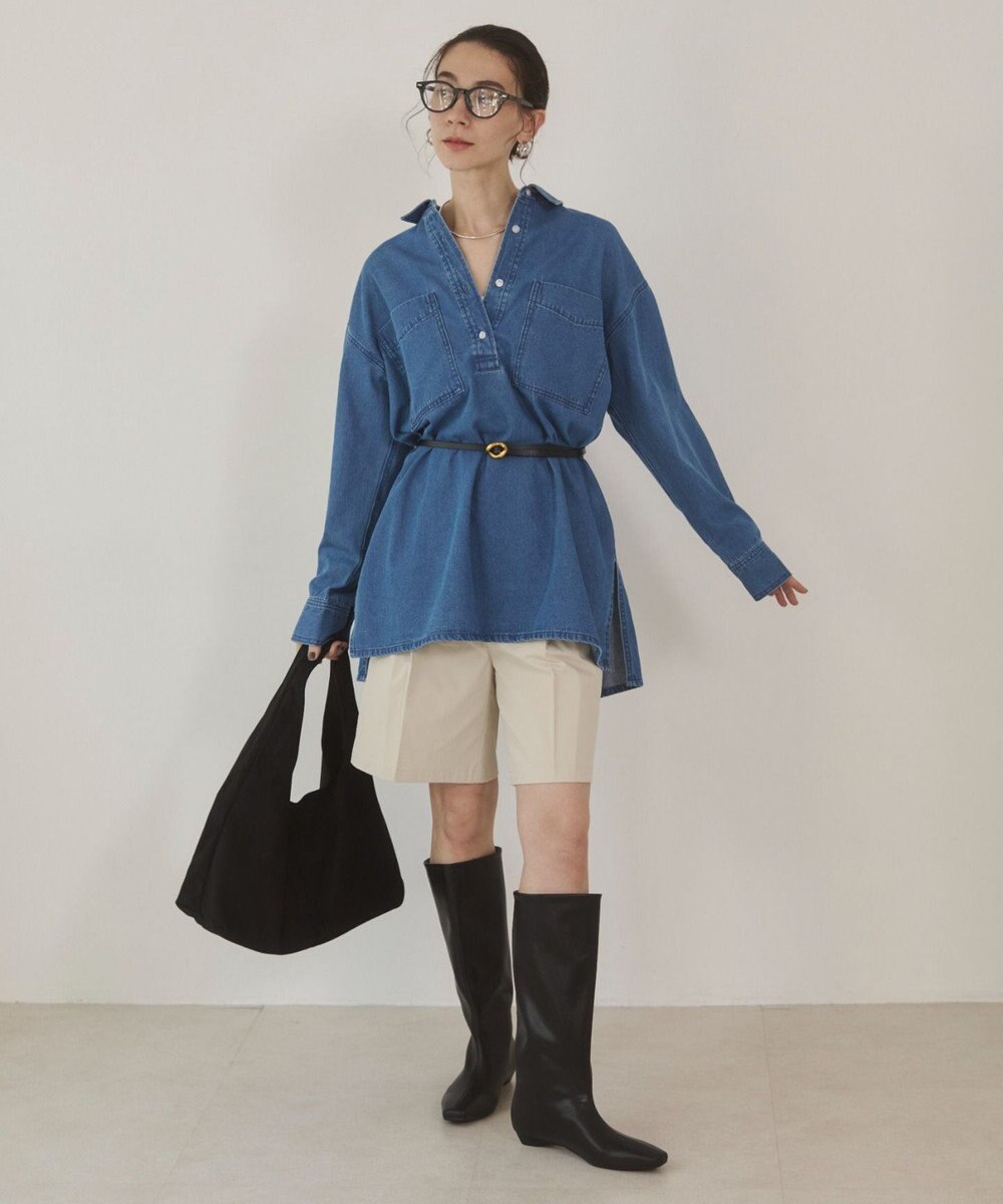 WEGO 【ANGIE VINTAGE】襟が選べる デニム チュニック シャツ （バンドカラー/レギュラーカラー） 