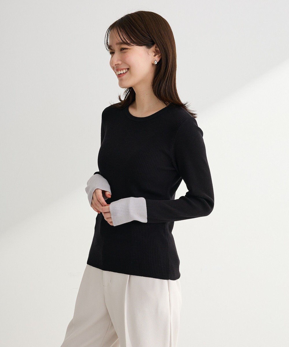 Green Parks アンチピリング袖配色ニットプルオーバー 