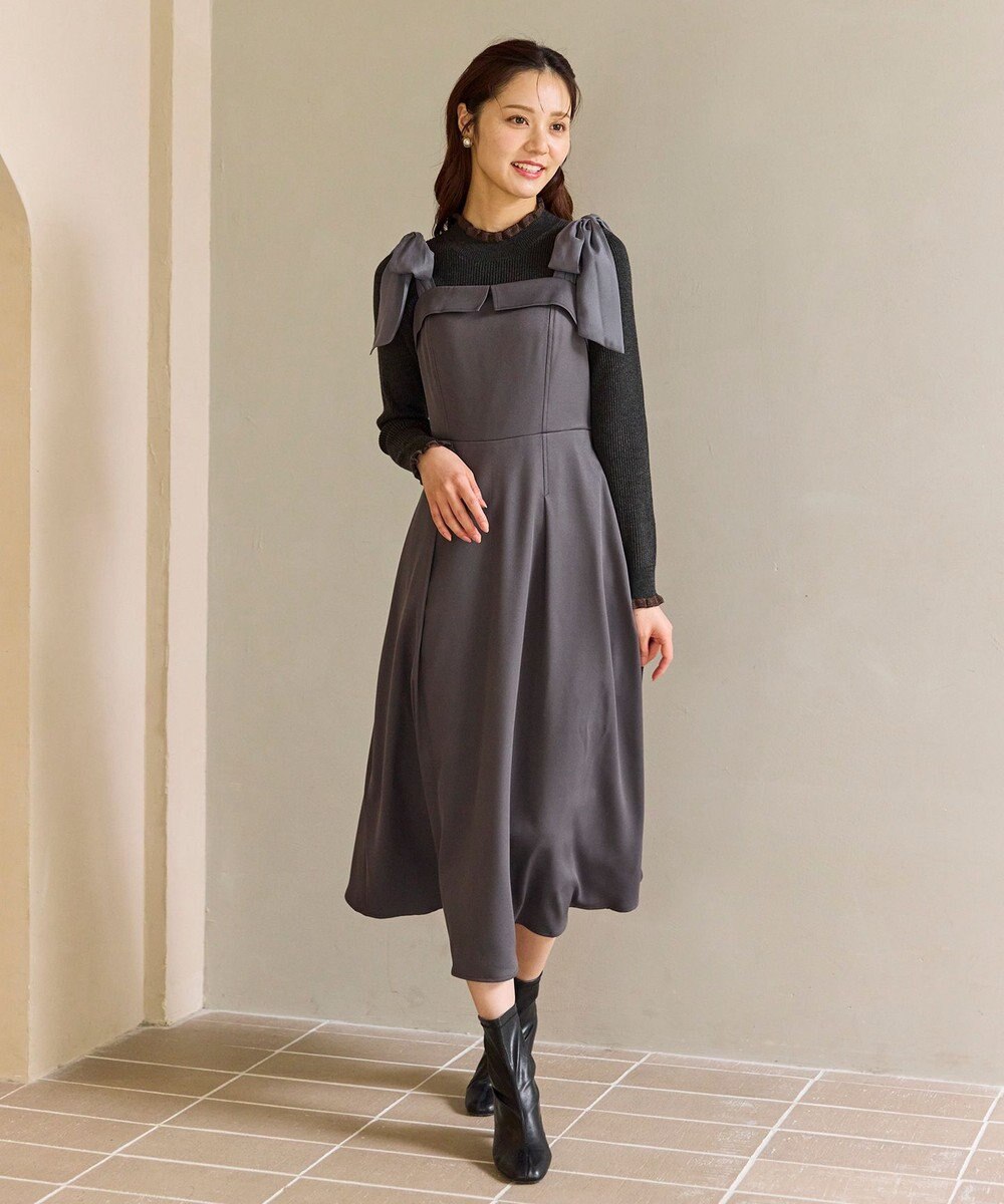 Feroux シアーリボンショルダー ジャンパースカート 