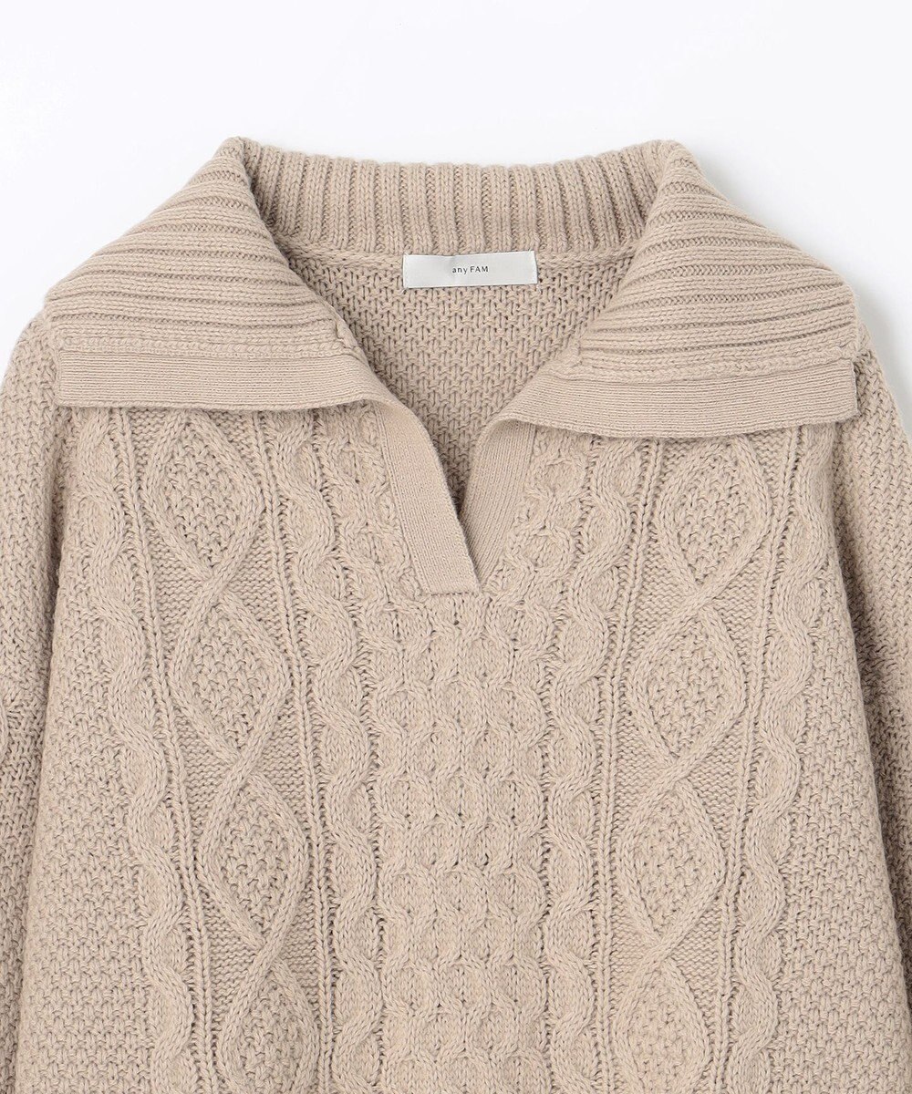 ANY 【洗濯機可】スキッパーソフトタッチアラン柄ニット 