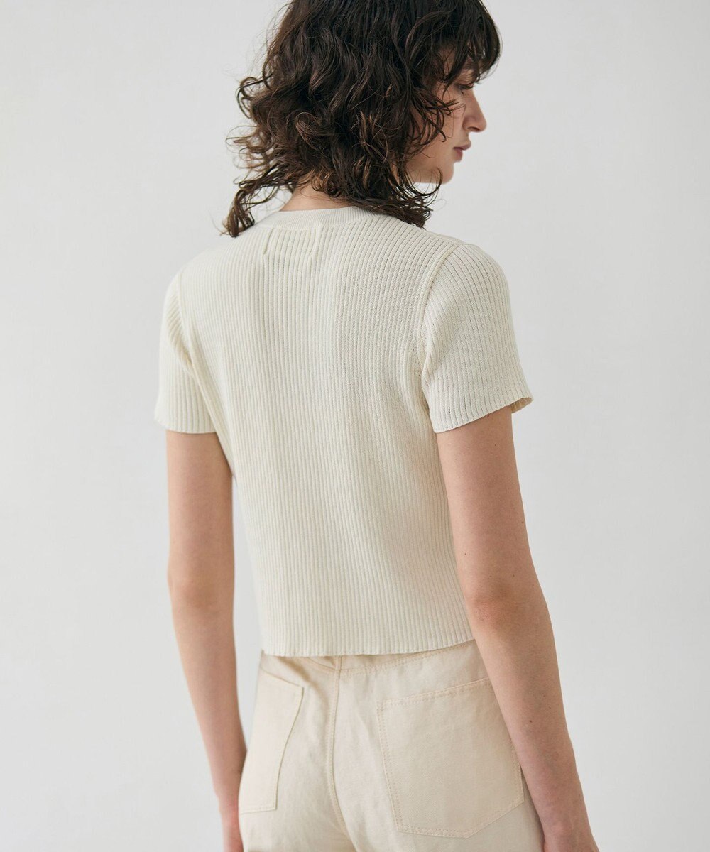 BEIGE， 【洗える・美人百花 4月号掲載】VINCA / パール付き半袖コットンリブニット 