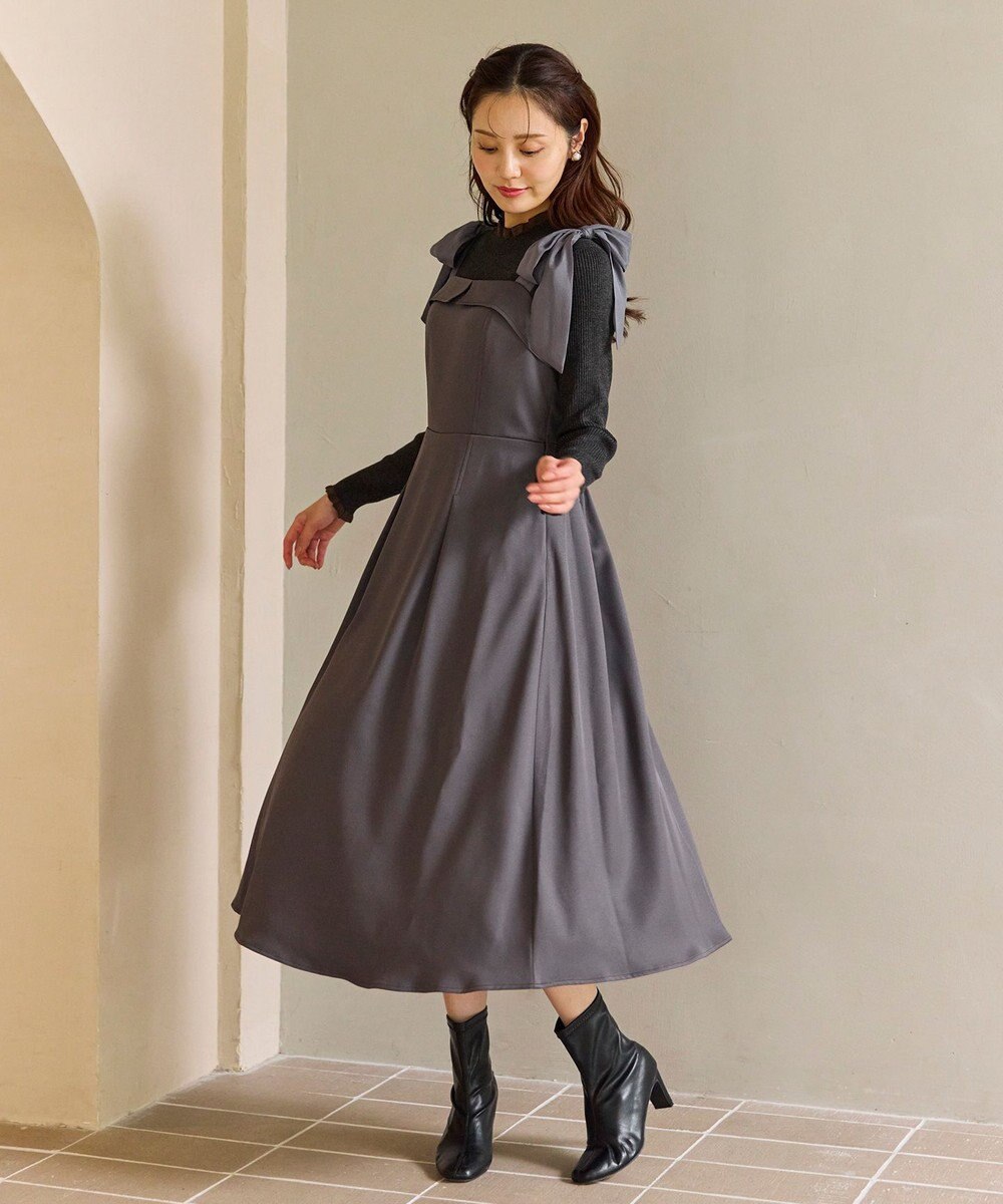 Feroux シアーリボンショルダー ジャンパースカート 